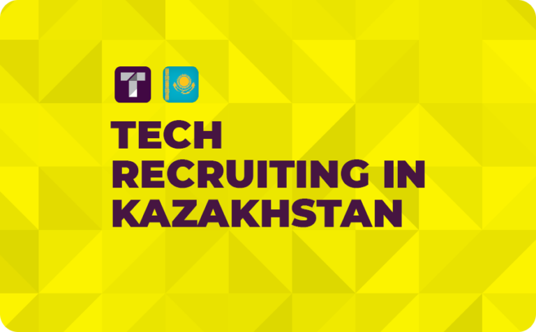 Yellow Background with TRUSS Logo, Kazakhstan Flag and Purple Tech Recruiting in Kazakhstan Text