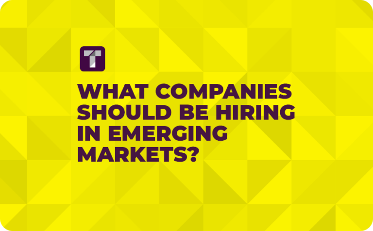 Yellow Background with Purple TRUSS Logo and Purple What Companies Should Be Hiring in Emerging Markets Text