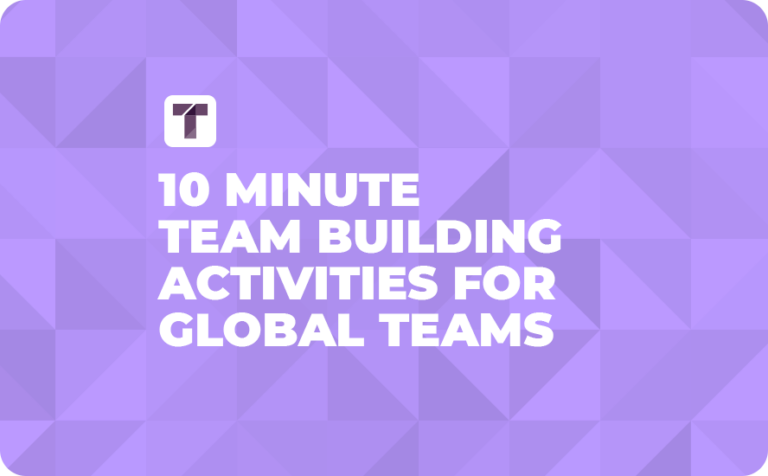Light Purple Background with White TRUSS Logo and White 10 Minute Team Building Activities for Global Teams Text