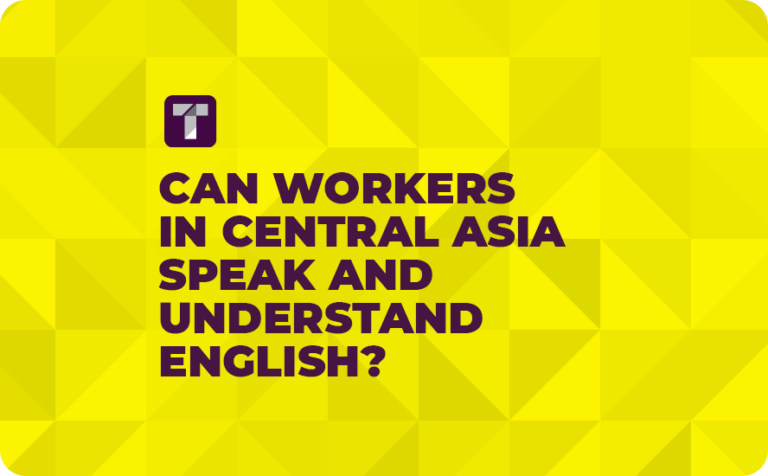 Yellow Background with Purple TRUSS Logo and Purple Can Workers in Central Asia Speak and Understand English? Text