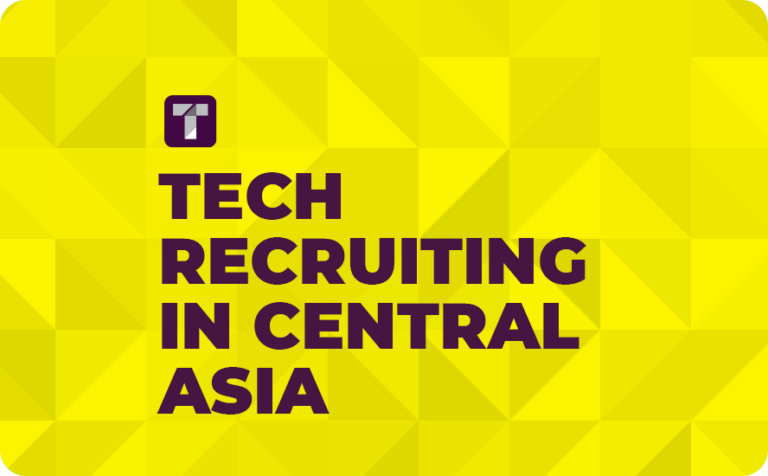 Yellow Background with Purple TRUSS Logo and Purple Tech Recruiting in Central Asia Text