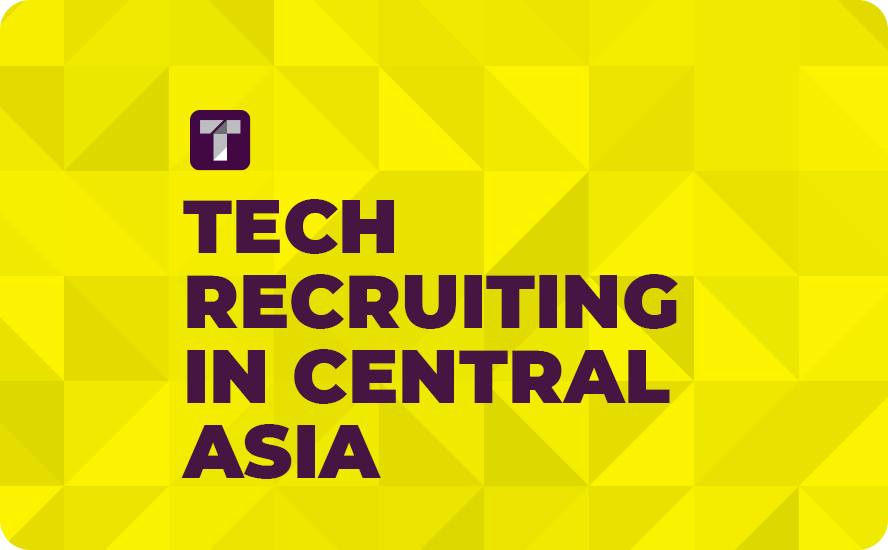 Yellow Background with Purple TRUSS Logo and Purple Tech Recruiting in Central Asia Text
