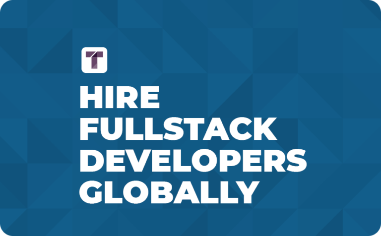 Blue Background with White TRUSS Logo and White Hire Fullstack Developers Globally