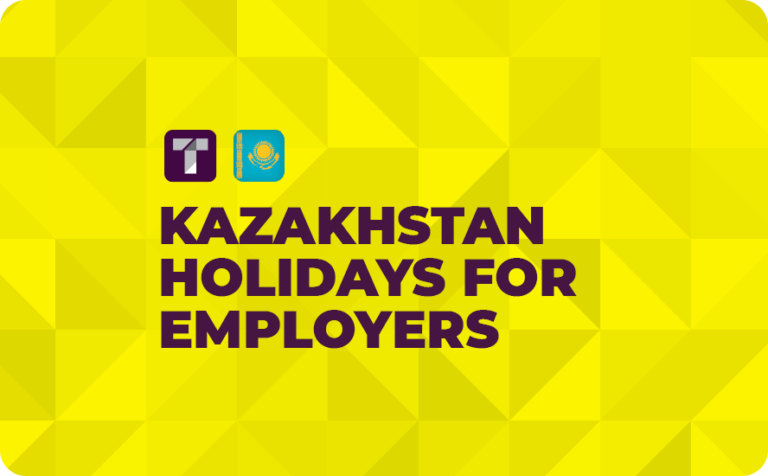 Yellow Background with Purple TRUSS Logo, Kazakhstan Flag and Purple Kazakhstan Holidays for Employers Text