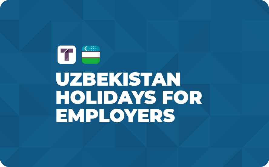 Blue Background with White TRUSS Logo, Uzbekistan Flag and White Uzbekistan Holidays for Employers Text