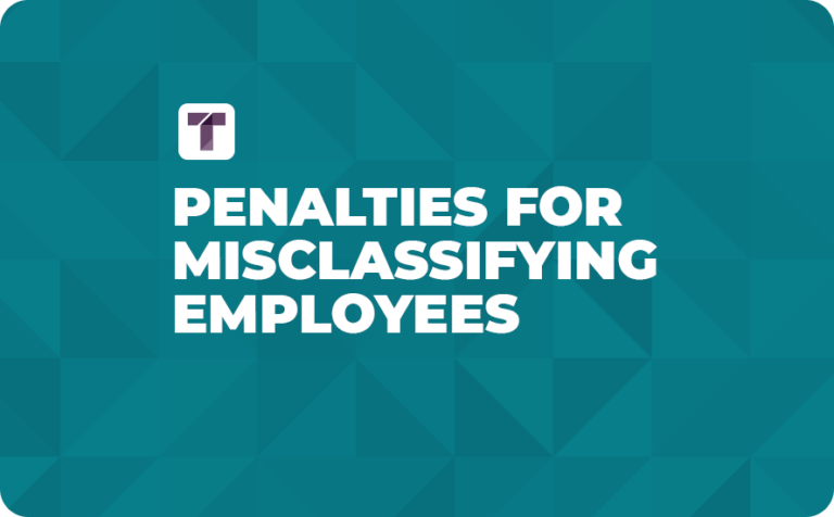Turquoise Background with White TRUSS Logo and White Penalties for Misclassifying Employees Text