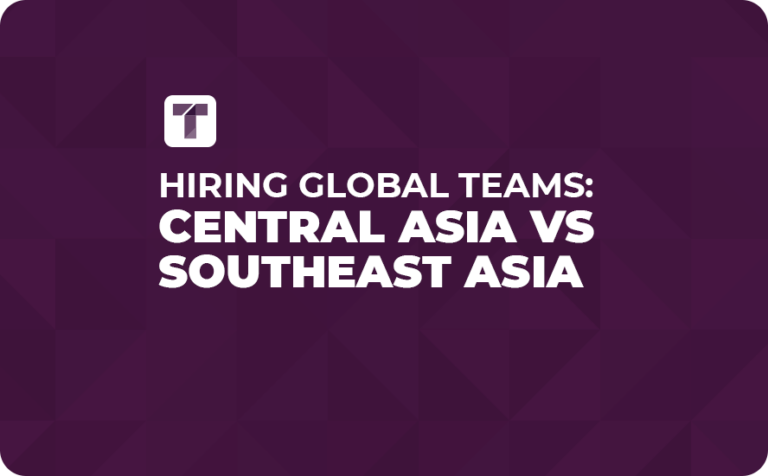 Purple Background with White Truss Logo and Hiring Global Teams: Central Asia vs Southeast Asia Text