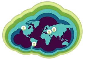 A cloud image with world map on it