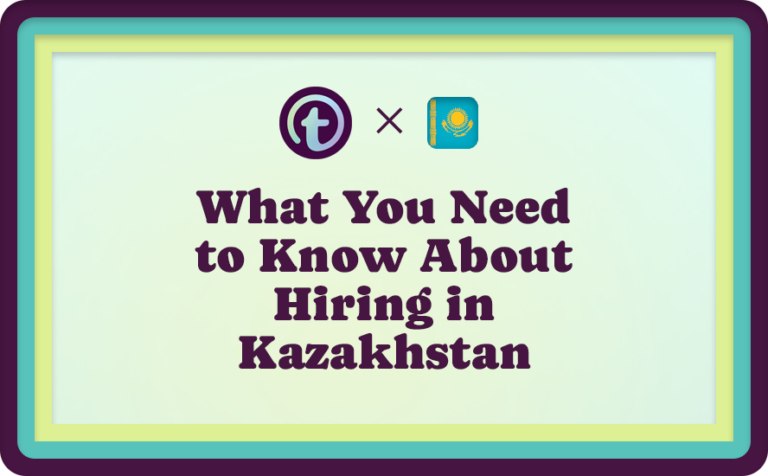 Truss Logo and Kazakhstan Flag on Light Green Background with Purple What You Need to Know About Hiring in Kazakhstan Text