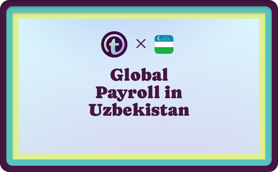 Colorful Background with Purple Truss Logo, Uzbekistan Flag, and Purple Global Payroll in Uzbekistan Text