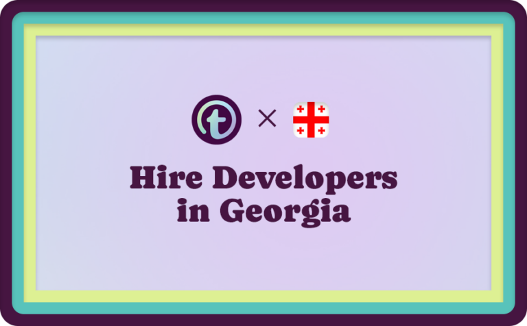 Multi-Colored Background with Purple Truss Logo and Georgian Flag with Purple Hire Developers in Georgia Text