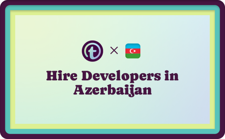 Multi-Colored Background with Purple Truss Logo, Azerbaijan Flag, and Purple Hire Developers in Azerbaijan Text