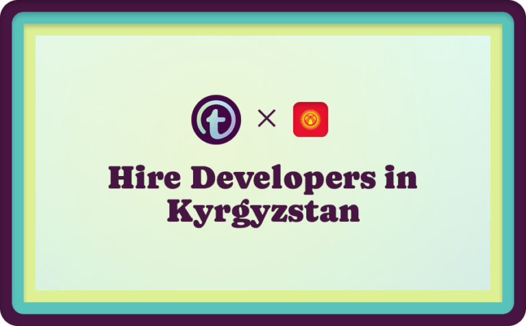 Multi-Colored Background with Purple Truss Logo, Kyrgyzstan Flag and Purple Hire Developers in Kyrgyzstan Text