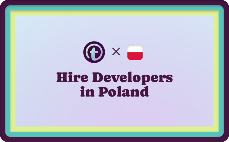 Colorful Purple Background with Purple Truss Logo and Polish Flag with Purple Hire Developers in Poland Text