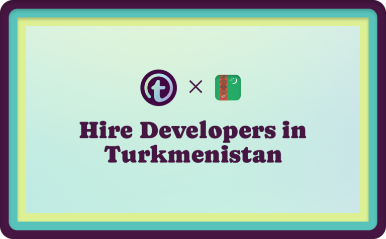 Multi-Colored Background with Purple Truss Logo, Turkmenistan Flag, and Purple Hire Developers in Turkmenistan Text