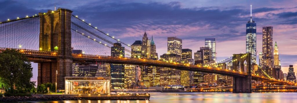 New York City Skyline Lit Up at Night