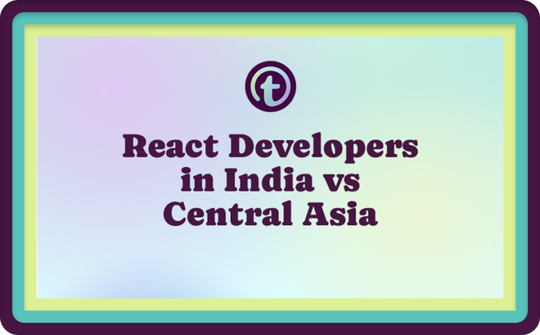Multi-Colored Background with Purple Truss Logo and Purple React Developers in India vs Central Asia Text