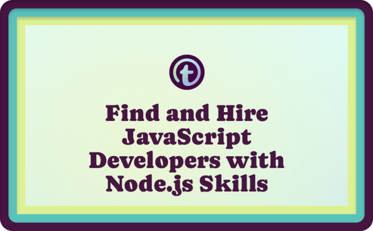 Green Background with Purple Truss Logo and Purple Find and Hire JavaScript Developers with Node.js Skills Text