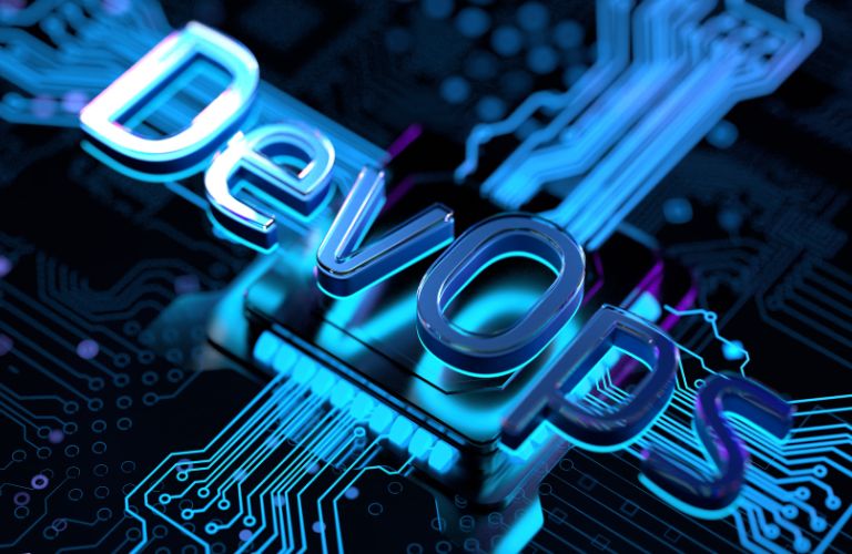 Blue DevOps Computer Chip Graphic