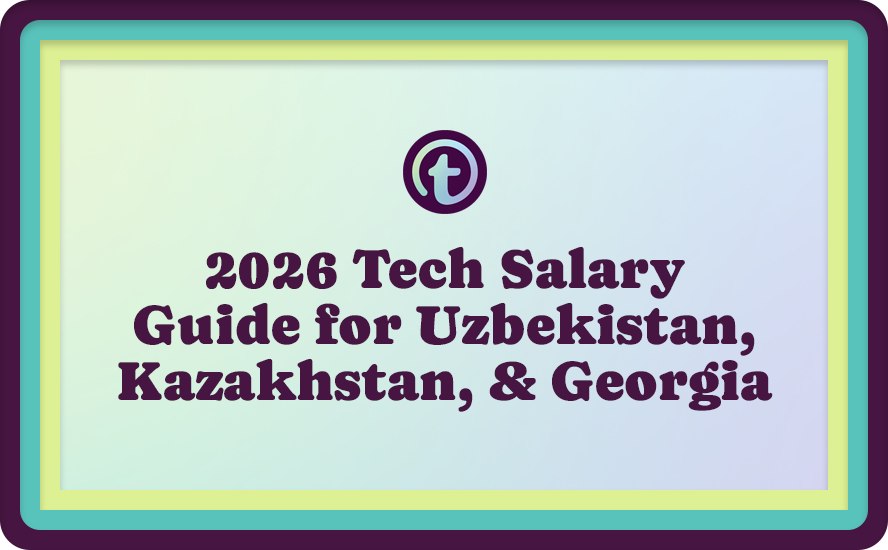 Green Background with Purple Truss Logo and Purple 2026 Tech Salary Guide for Uzbekistan, Kazakhstan, & Georgia Text