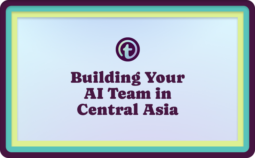 Blue Background with Purple Truss Logo and Purple Building Your AI Team in Central Asia Text