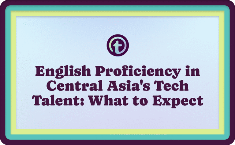 Blue Background with Purple Truss Logo and Purple English Proficiency in Central Asia's Tech Talent: What to Expect Text