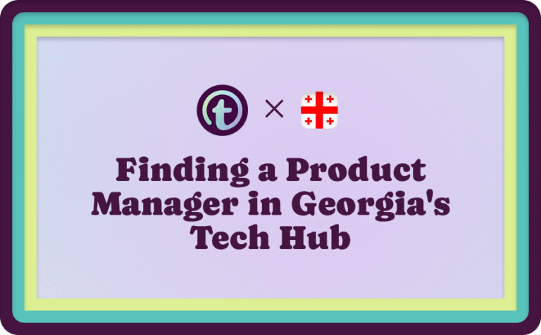 Purple Background with Purple Truss Logo and Georgian Flag with Purple Finding a Product Manager in Georgia's Tech Hub Text