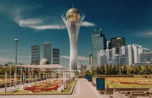 View of the Baiterek Tower and Modern Buildings in Kazakhstan