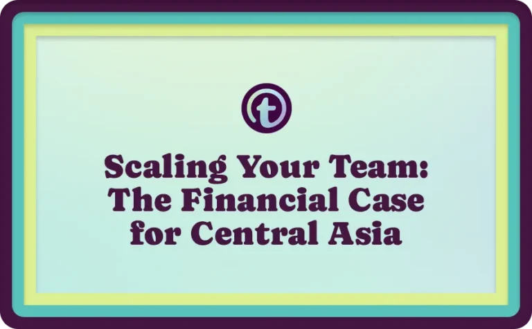 Green and Blue Background with Purple Truss Logo and Purple Scaling Your Team: The Financial Case for Central Asia Text