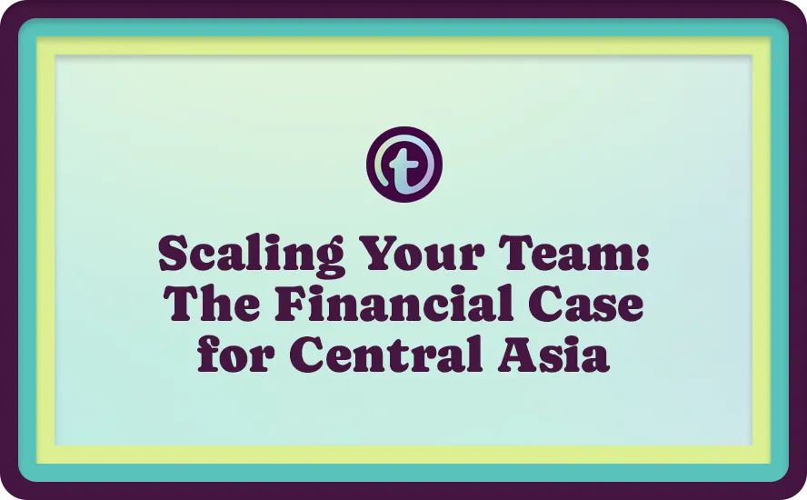 Green and Blue Background with Purple Truss Logo and Purple Scaling Your Team: The Financial Case for Central Asia Text