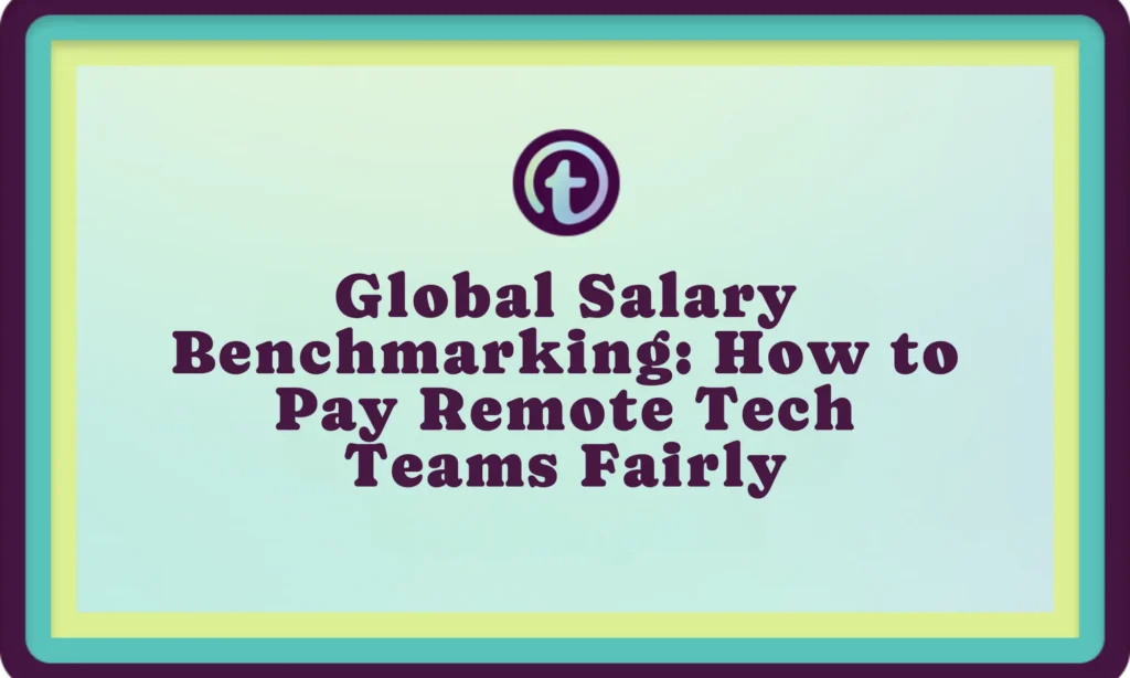 Title slide with text "Global Salary Benchmarking: How to Pay Remote Tech Teams Fairly" on a light blue background with green and purple borders.