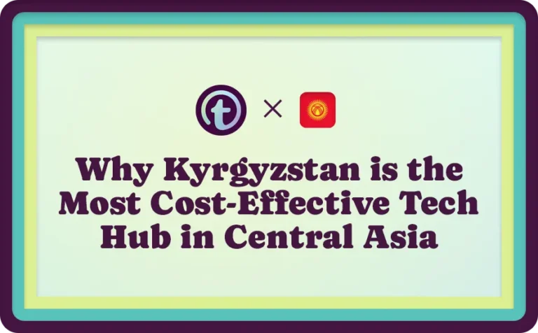 Title slide with logos and text stating Kyrgyzstan as the most cost-effective tech hub in Central Asia.
