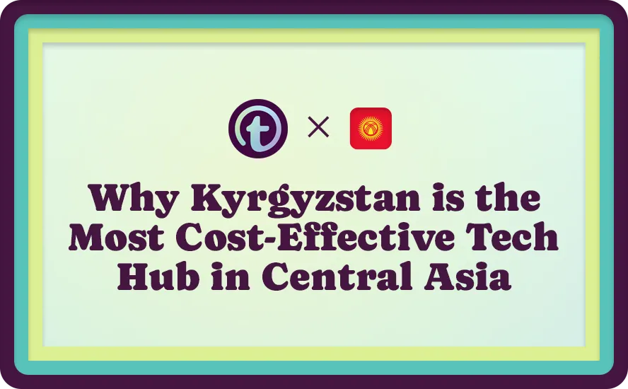 Title slide with logos and text stating Kyrgyzstan as the most cost-effective tech hub in Central Asia.